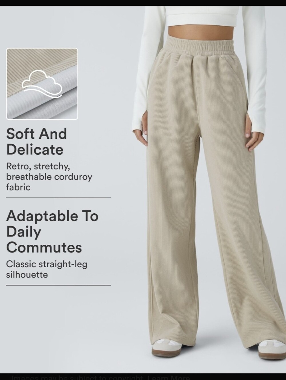 HALARA High Waist Straight Leg Cream Casual Corduroy Pants Small NWT